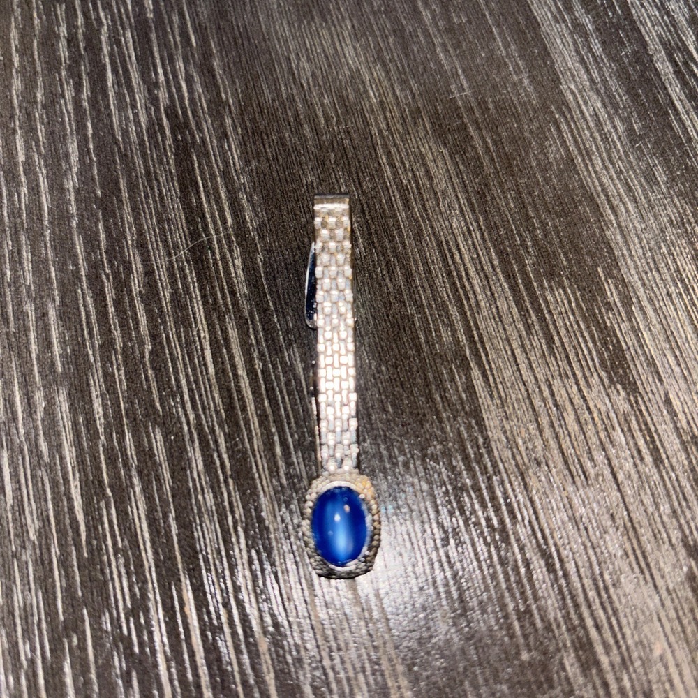 VTG‎ Tie Clip Swank Jewelry MCM Design Moonglow Cabochon Blue Acrylic Stone